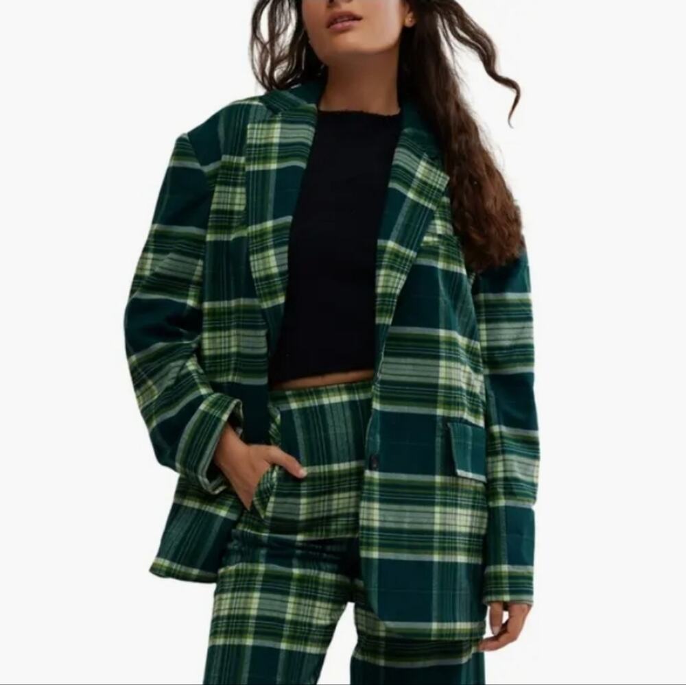 Free People Green Combo Oversized Reggie Blazer L